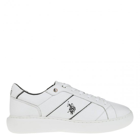 2000190301 Ανδρικό αθλητικό sneakers δετό δέρμα λευκό