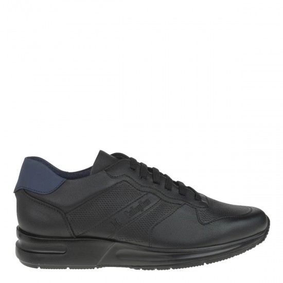2000202901 Ανδρικό sneakers δετό δέρμα μαύρο/μπλέ