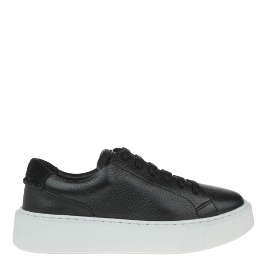 2000213201 Γυναικείο αθλητικό sneakers δετό δέρμα μαύρο