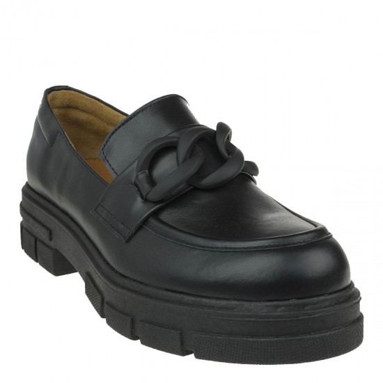 2000213601 Γυναικεία loafers mocassins δίπατο δέρμα μαύρο