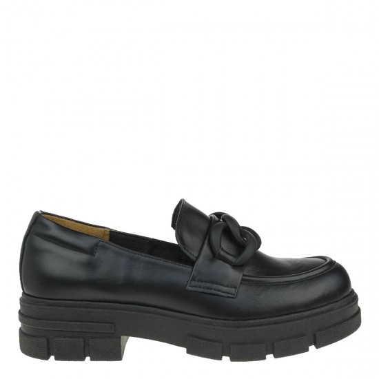 2000213601 Γυναικεία loafers mocassins δίπατο δέρμα μαύρο