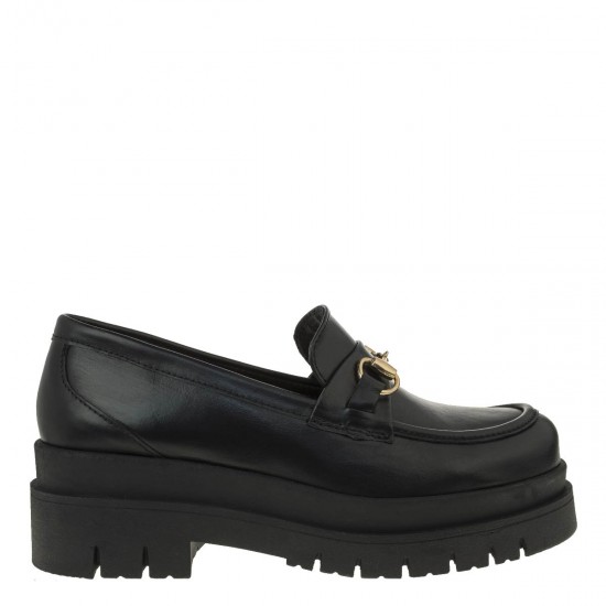2000218401 Γυναικείο loafers mocassins δέρμα μαύρο