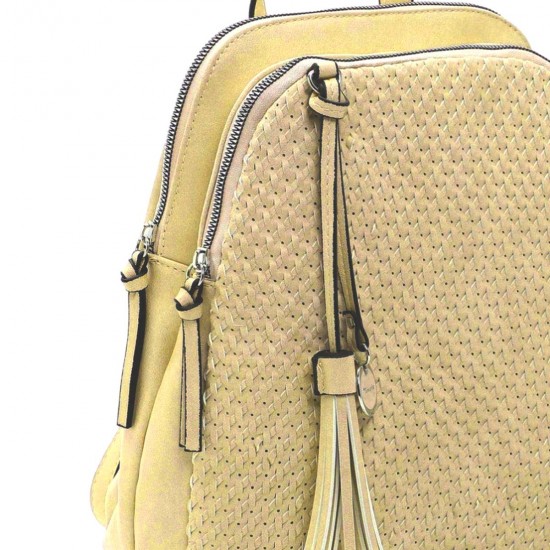 2000288801 Γυναικεία τσάντα πλάτης backpack πλεκτή κίτρινη