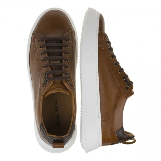2000244203 Ανδρικό αθλητικό sneakers cazual δετό δέρμα ταμπά/κοιο