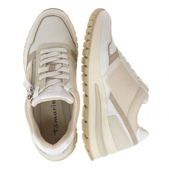 2000265701 Γυναικείο αθλητικό sneakers δετό μπέζ/λευκό
