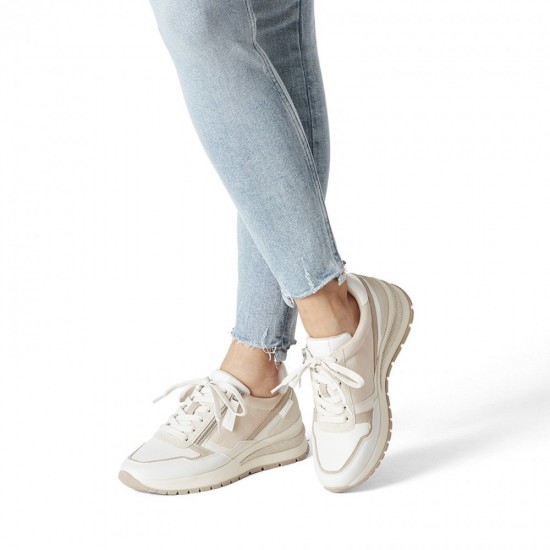2000265701 Γυναικείο αθλητικό sneakers δετό μπέζ/λευκό