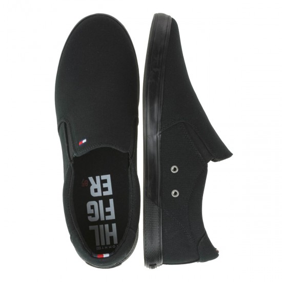 2000295301 Ανδρικό παντοφλέ πάνινο slip on sneaker μαύρο(ολο)