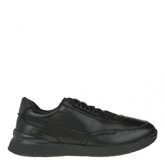 2000301501 Ανδρικό cazual sneakers δετό δέρμα μαύρο