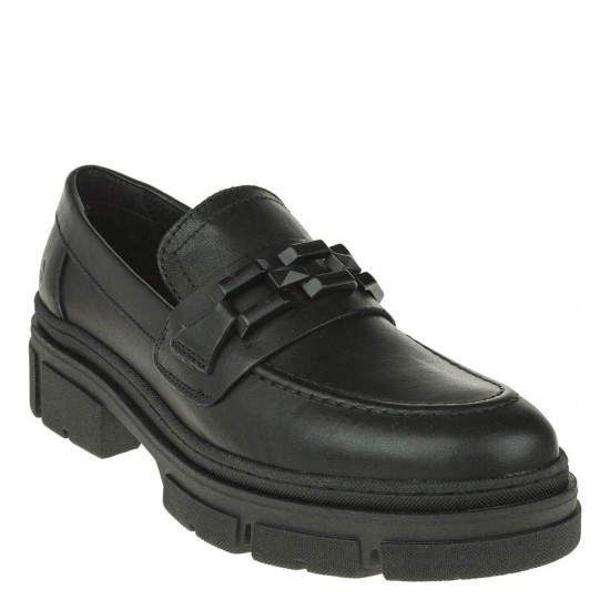 2000318001 Γυναικείο loafers mocassins δέρμα μαύρο