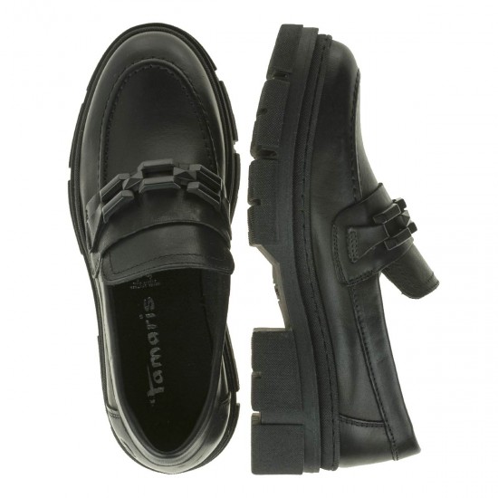 2000318001 Γυναικείο loafers mocassins δέρμα μαύρο