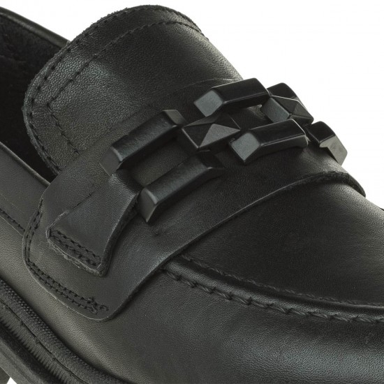 2000318001 Γυναικείο loafers mocassins δέρμα μαύρο