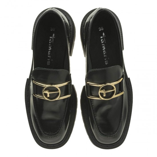 2000321201 Γυναικείο loafers mocassins δίπατο δέρμα μαύρο