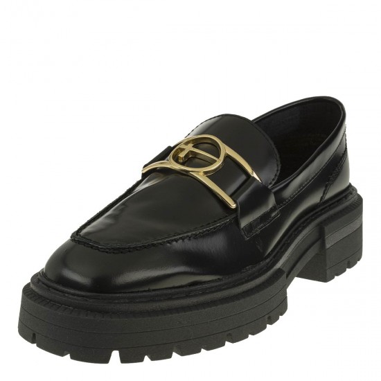 2000321201 Γυναικείο loafers mocassins δίπατο δέρμα μαύρο