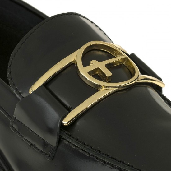 2000321201 Γυναικείο loafers mocassins δίπατο δέρμα μαύρο