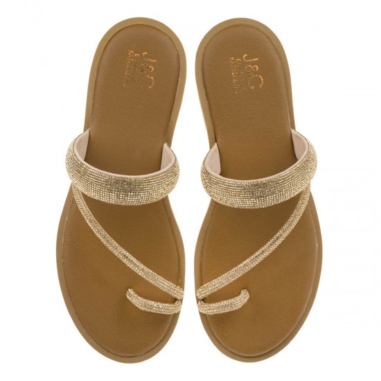 2000323001 Γυναικείο σανδάλι τσόκαρο φλάτ στράς χαλκός