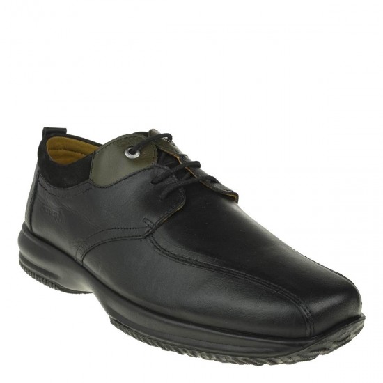 2000334101 Ανδρικό δετό cazual comfort  δέρμα μαύρο