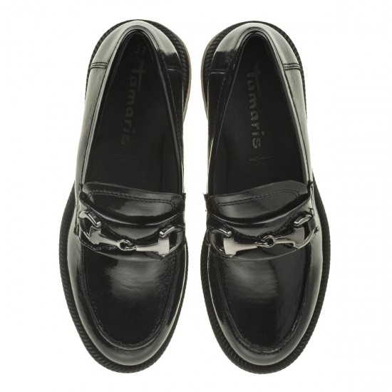 2000335501 Γυναικείο loafers mocassins  χωστό λουστρίνι μαύρο