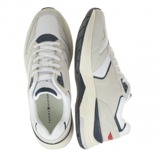 2000337601 Ανδρικό αθλητικό sneakers δετό λευκό/μπλέ/κόκκινο