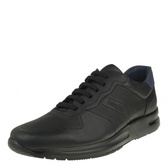 2000340101 Ανδρικό αθλητικό sneakers δετό δέρμα μαύρο/μπλέ