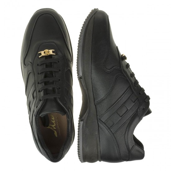 2000342301 Γυναικείο αθλητικό sneakers δετό δέρμα μαύρο