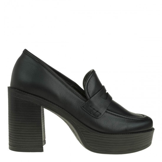 2000345601 Γυναικείο loafers μοκασίνι δέρμα ψηλό μαύρο