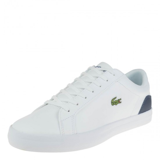 2000358901 Ανδρικό αθλητικό sneakers δετό δέρμα λευκό/μπλέ