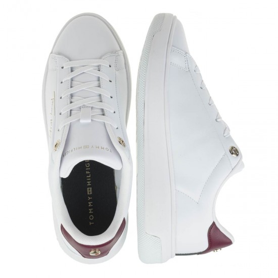 2000361002 Γυναικείο αθλητικό sneakers(μοδ.)δέτό δέρμα λευκό/μπορντώ