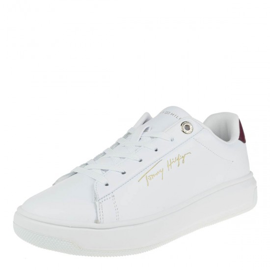 2000361002 Γυναικείο αθλητικό sneakers(μοδ.)δέτό δέρμα λευκό/μπορντώ
