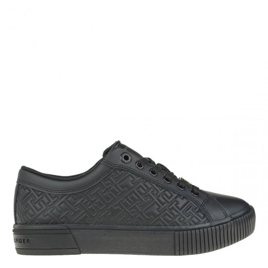2000372601 Γυναικείο αθλητικό μονόγραμμα sneakers δετό μαύρο(ολο)