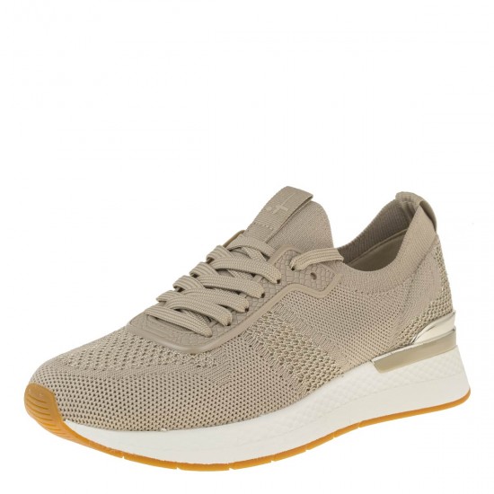 2000384302 Γυναικείο αθλητικό sneakers δετό πλεκτό μπέζ(μεταλιζέ)
