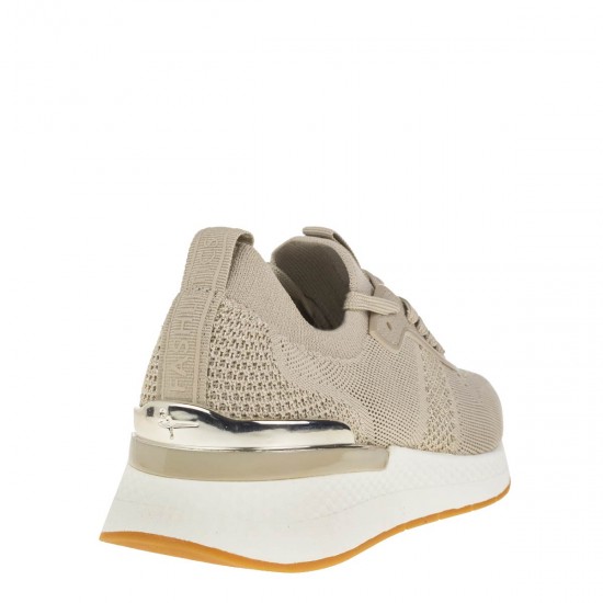 2000384302 Γυναικείο αθλητικό sneakers δετό πλεκτό μπέζ(μεταλιζέ)