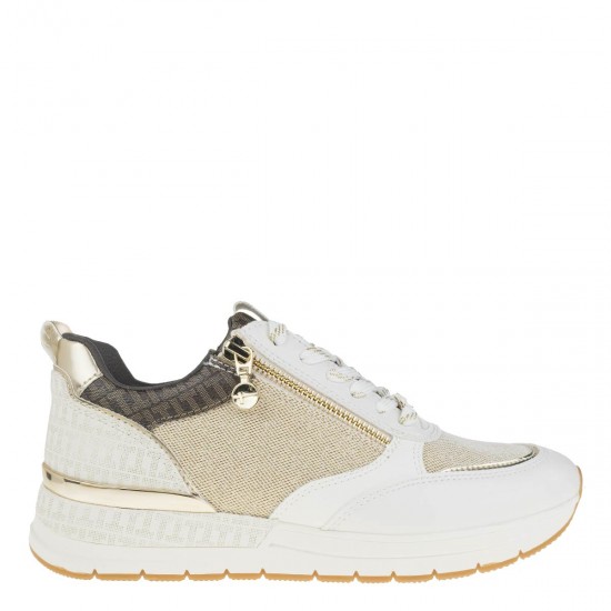 2000384401 Γυναικείο αθλητικό sneakers δετό λευκό/μπέζ/χρυσό