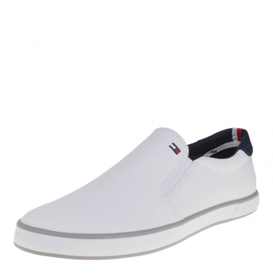 2000385202  Ανδρικό πάνινο slip on παντοφλέ πάνινο λευκό/μπλέ
