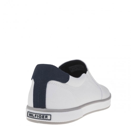 2000385202  Ανδρικό πάνινο slip on παντοφλέ πάνινο λευκό/μπλέ