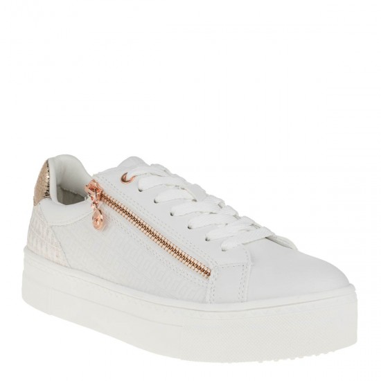 2000386902 Γυναικείο αθλητικό sneakers δίπατο δετό λευκό/πλατίνα/χαλκός