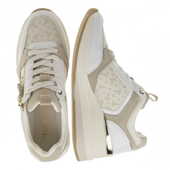 2000387201 Γυναικείο αθλητικό sneakers πέλμα μεσαίο δετό λευκό/πούρο