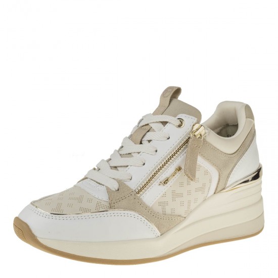2000387201 Γυναικείο αθλητικό sneakers πέλμα μεσαίο δετό λευκό/πούρο