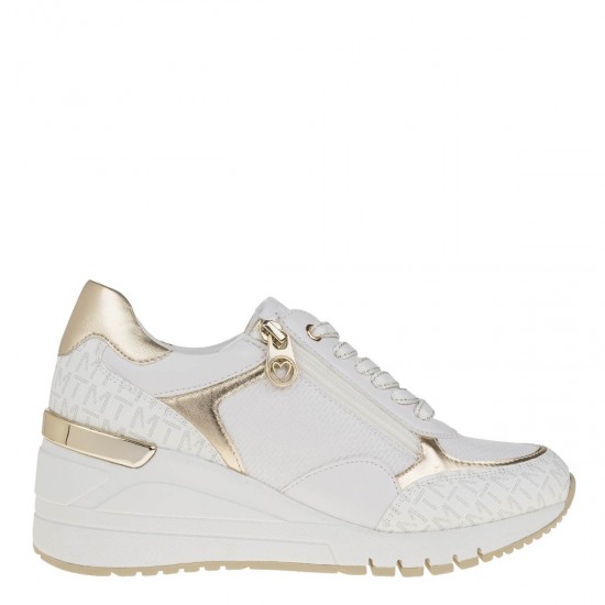 2000388601 Γυναικείο αθλητικό sneakers δετό μεσαίο λευκό/πλατίνα