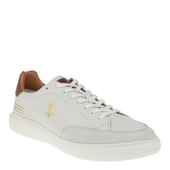 2000389801 Ανδρικό αθλητικό  sneakers δετό λευκό/ταμπά
