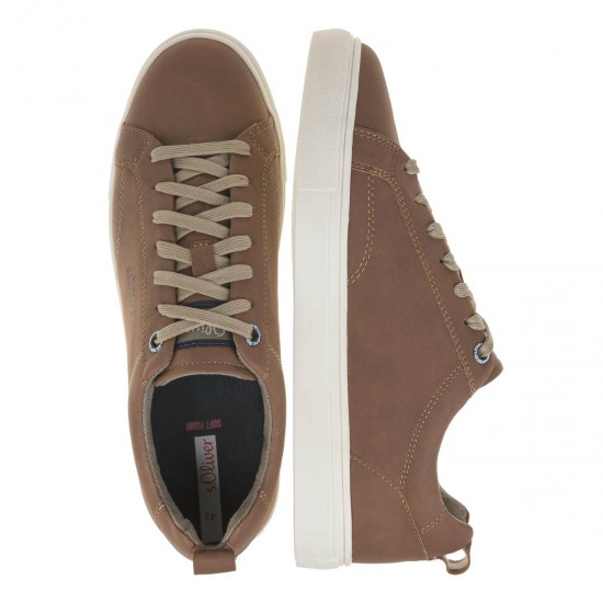 2000394201 Ανδρικό αθλητικό sneakers δετό eco leather ταμπά