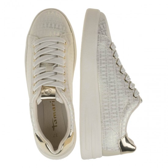 2000402501 Γναικείο αθλητικό Vegan sneakers δετό μπέζ/χρυσό