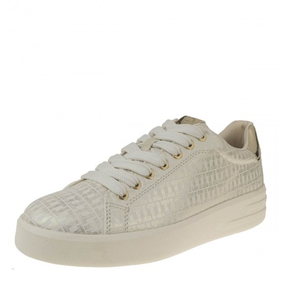 2000402501 Γναικείο αθλητικό Vegan sneakers δετό μπέζ/χρυσό