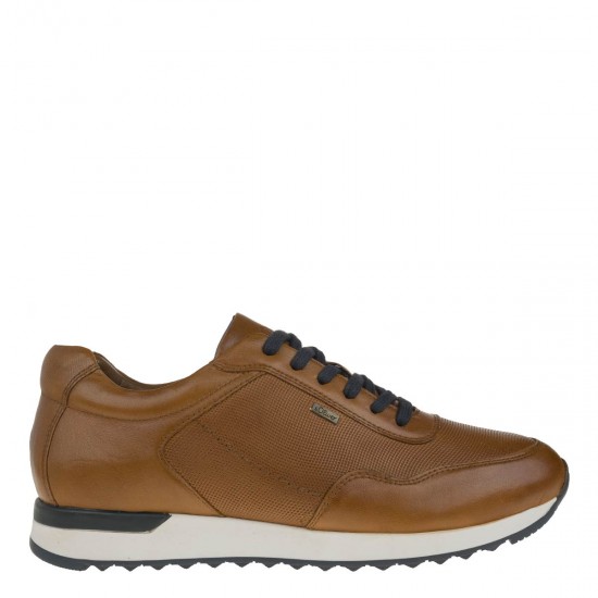 2000402701 Ανδρικό αθλητικό sneakers δετό δέρμα ταμπά/μπλέ