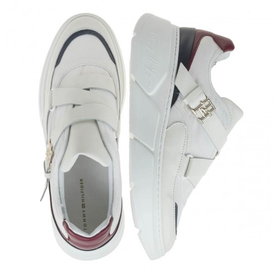 2000423001 Γυναικείο αθλητικό sneakers χωστό λοξό λουρί λευκό/μπλέ/μπορντώ