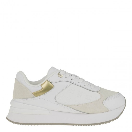 2000451101 Γυναικείο αθλητικό sneakers δετό λευκό/χρυσό