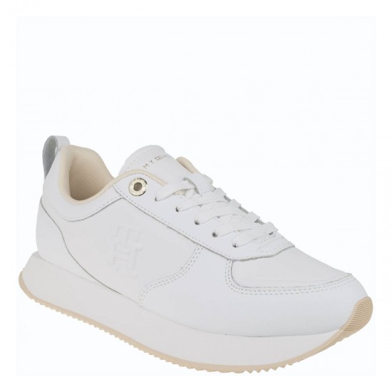2000452402 Γυναικείο αθλητικό sneakers δετό δέρμα λευκό/πλατίνα