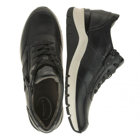 2000469801 Γυναικείο αθλητικό sneakers comfort δετό δέρμα μαύρο/λευκό