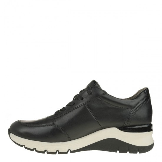 2000469801 Γυναικείο αθλητικό sneakers comfort δετό δέρμα μαύρο/λευκό