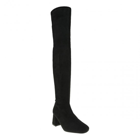 2000477201 Γυναικεία μπότα κάλτσα γόνατο τετράγωνο τακούνι μαύρη