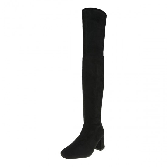 2000477201 Γυναικεία μπότα κάλτσα γόνατο τετράγωνο τακούνι μαύρη